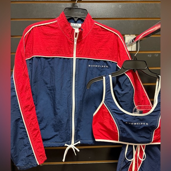 Vintage Elan wear Budweiser Red and Navy swim Activewear Set - Picture 3 of 5